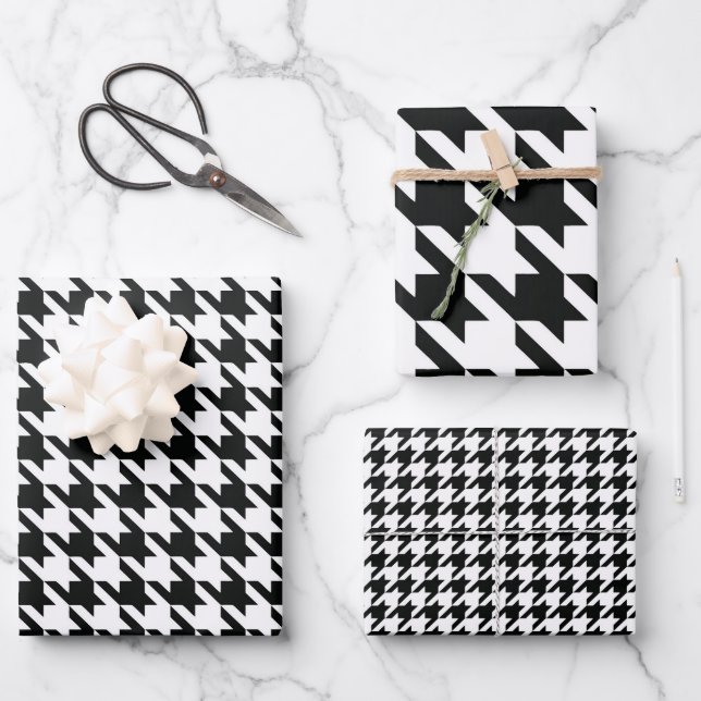 Black White Classic Houndstooth Check Wrapping Paper Sheet (Front)