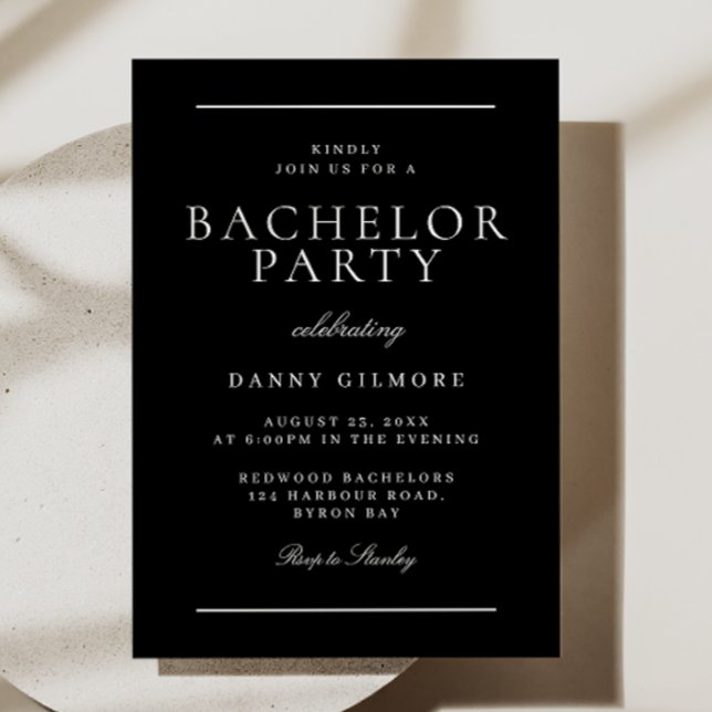 Black & White Classic Modern Bachelor Party Invitation (Creator Uploaded)