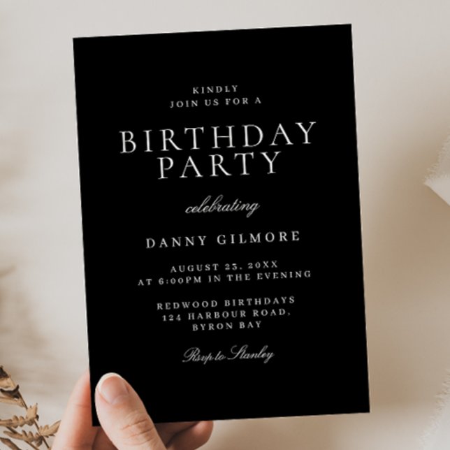 Black & White Classic Modern Birthday Party Invitation (Creator Uploaded)