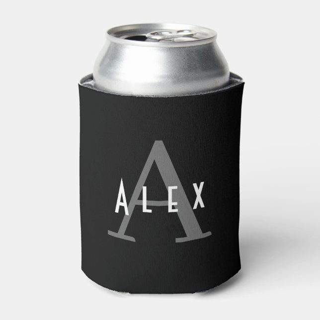 Black & White Classic Modern Custom Monogram Can Cooler (Can Front)