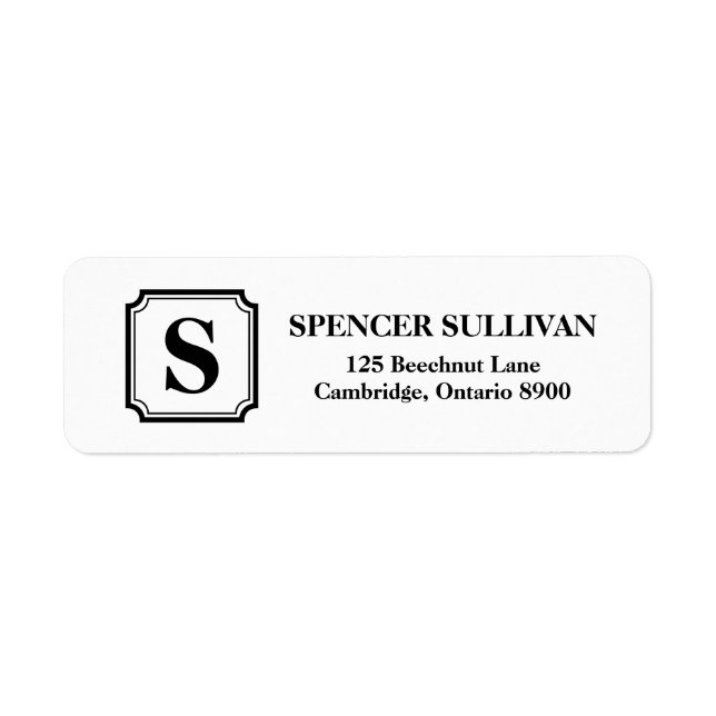 Black & White Classic Monogram Address Labels (Front)