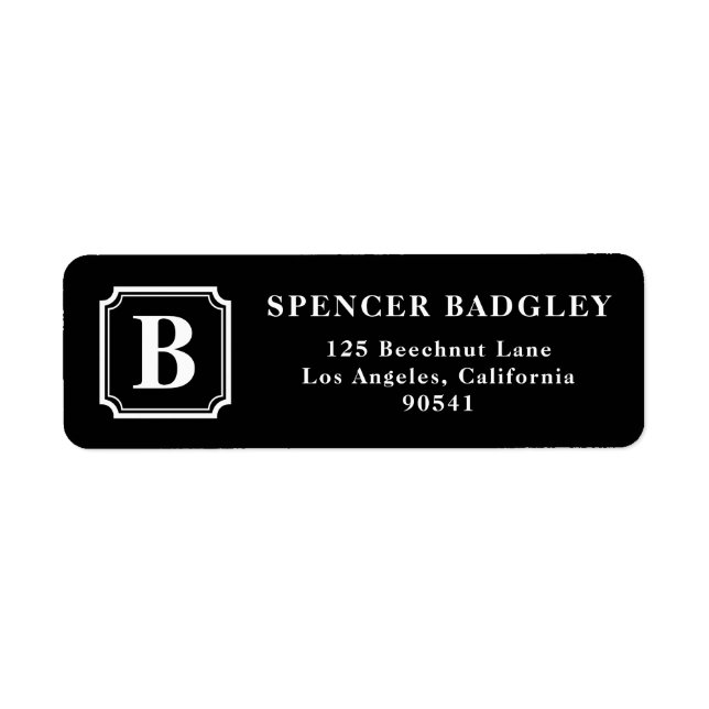 Black & White Classic Monogram Address Labels (Front)