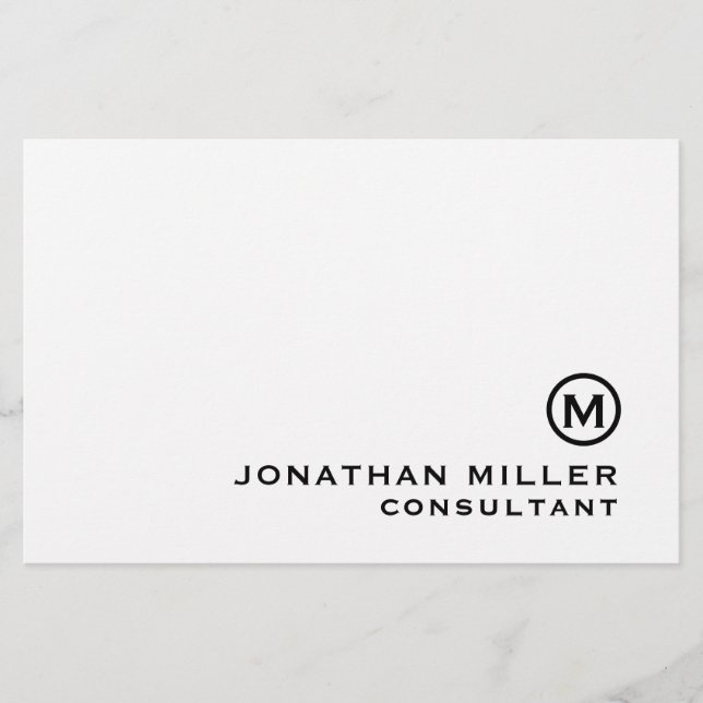 Black White Classic Monogram Stationery (Front)