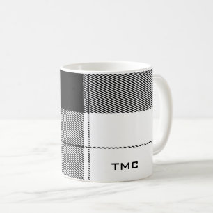 Black White Classic Plaid Initials Modern Preppy Coffee Mug