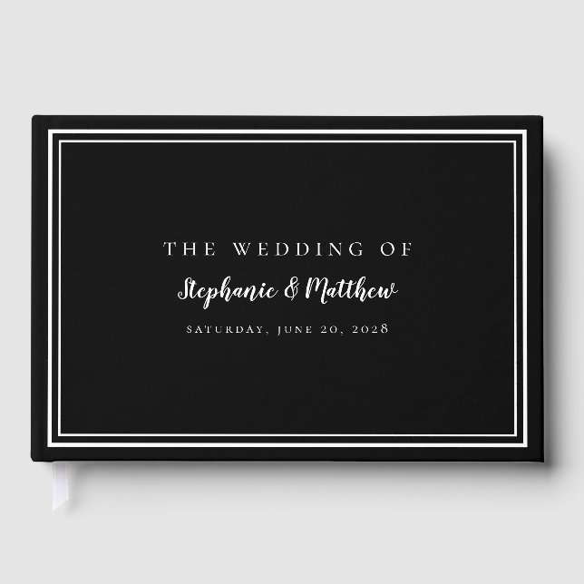 Black White Classic Simple Modern Wedding Elegant  Guest Book (Front)