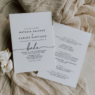 Black White Classic Spanish Front & Back Wedding Invitation