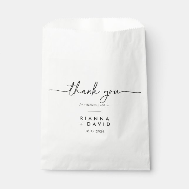 Black White Classic Thank You Wedding Favour Bags (Front)