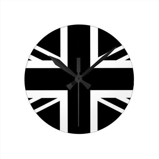 Image of BLack & White Classic Union Jack British(UK) Flag Round Clock