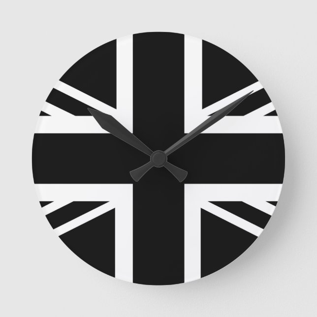 BLack & White Classic Union Jack British(UK) Flag Round Clock (Front)