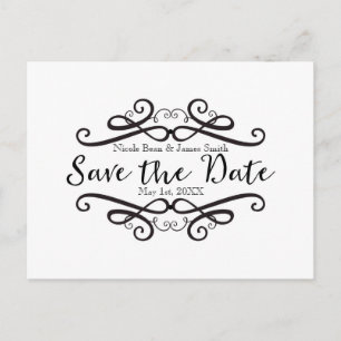 Black & White Classic Vintage Save the Date Announcement Postcard