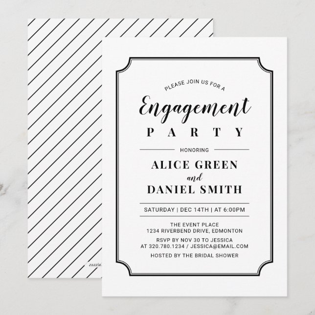 Black & White | Classic Wedding Engagement Party Invitation (Front/Back)