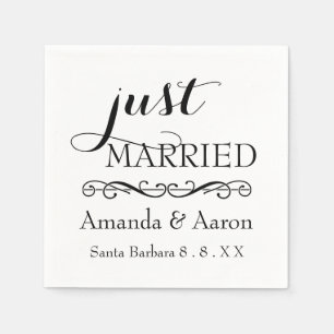 Black White Classic Wedding Just Married Napkin