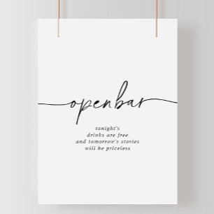 Black White Classic Wedding Open Bar Sign