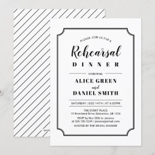 Black & White   Classic Wedding Rehearsal Dinner Invitation
