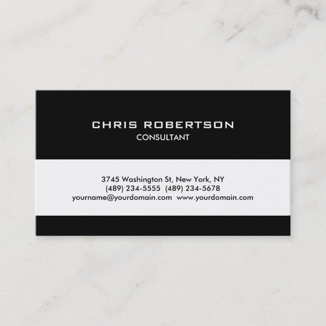 Black White Classical Trendy Stripe Business Card (Front)