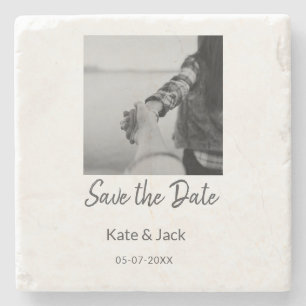 BLACK WHITE CLASSICsave the date add QR name date  Stone Coaster
