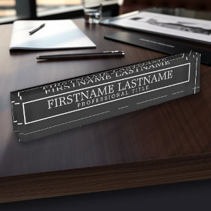 Black White Classy Border Name Professional Title Nameplate