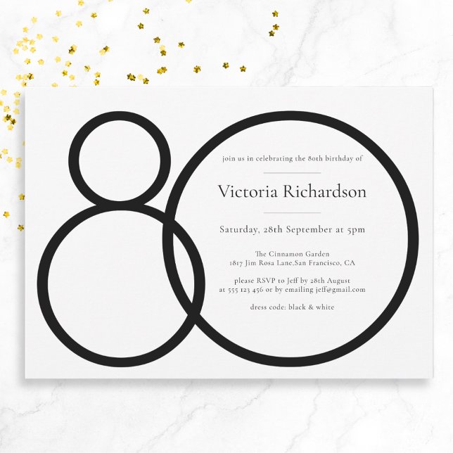 Black White Classy Custom Minimalist 80th Birthday Invitation (Mockup View)