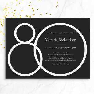 Black White Classy Custom Minimalist 80th Birthday Invitation