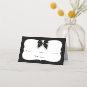 Black & White, Classy Faux Bow/Ribbon, Wedding Place Card