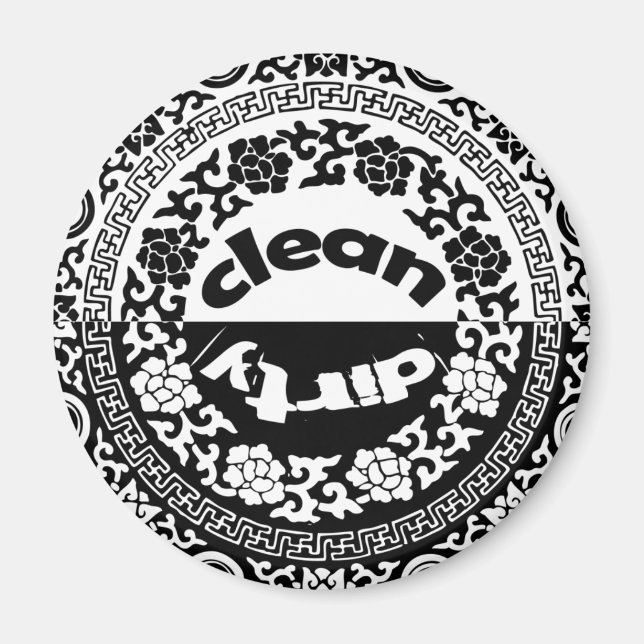 Black / White Clean / Dirty Dishwasher Magnet (Front)