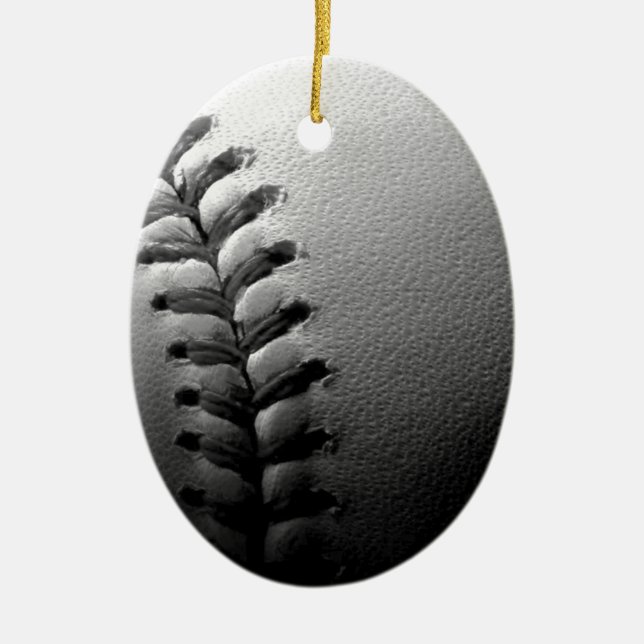 Black & White Close-up Baseball Ceramic Tree Decoration (Front)