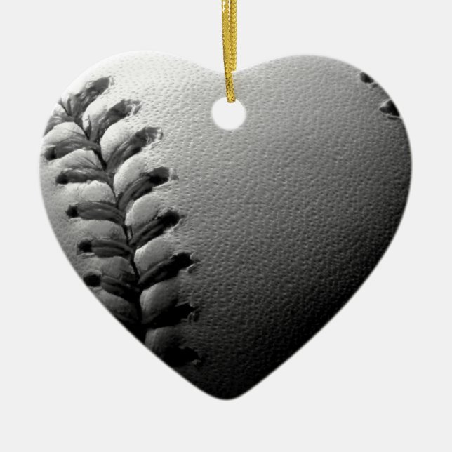 Black & White Close-up Baseball Ceramic Tree Decoration (Front)
