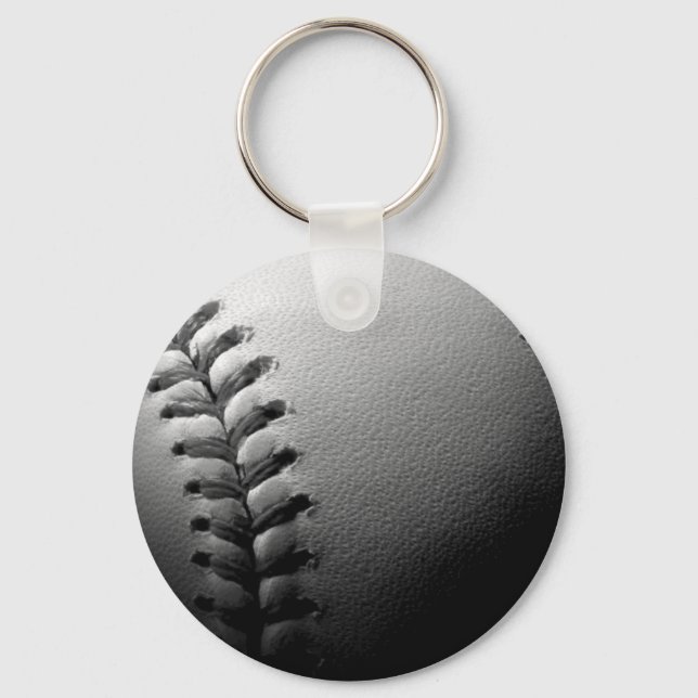 Black & White Close-up Baseball Key Ring (Front)