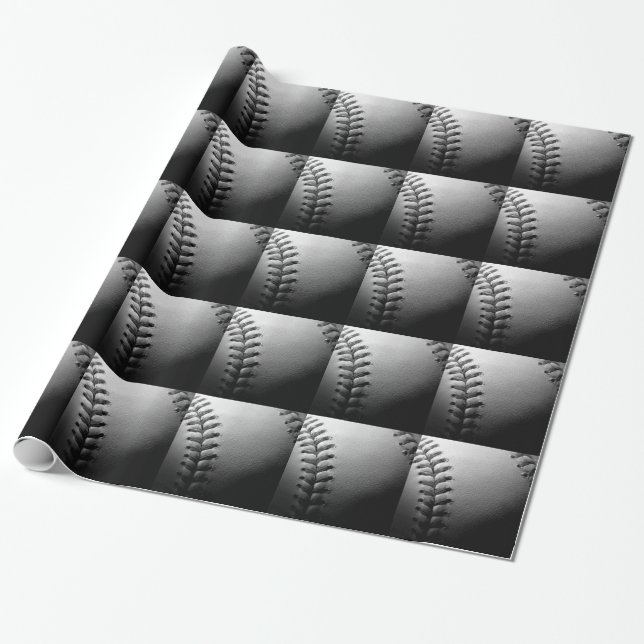 Black & White Close-up Baseball Wrapping Paper (Unrolled)