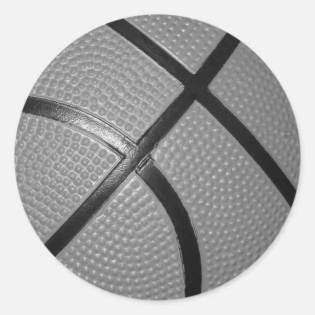 Black & White Close-Up Basketball Classic Round Sticker (Front)