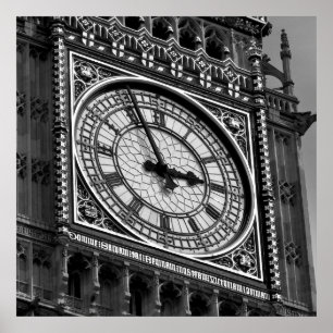 Black White Close up Big Ben Clock Tower London Poster