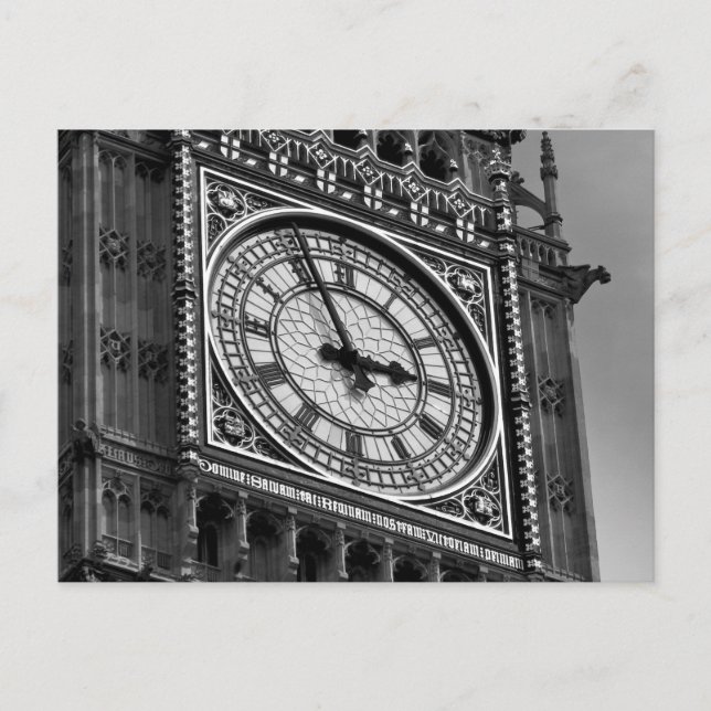 Black White Close up Big Ben Clock Tower Postcard (Front)