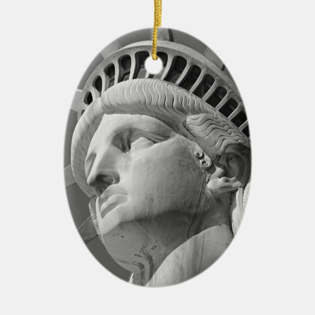 Black & White Close-up Statue of Liberty Ceramic Tree Decoration (Front)