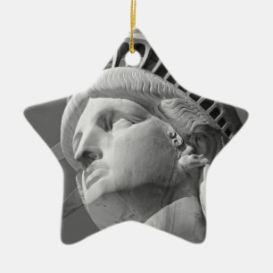 Black & White Close-up Statue of Liberty Ceramic Tree Decoration