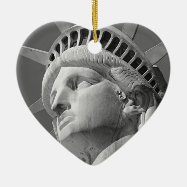 Black & White Close-up Statue of Liberty Ceramic Tree Decoration (Front)