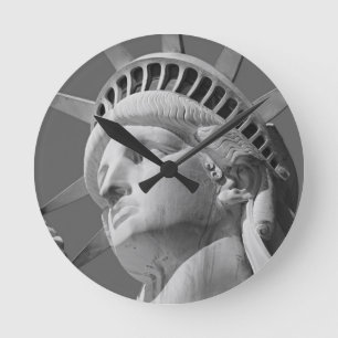 Black & White Close-up Statue of Liberty Round Clock