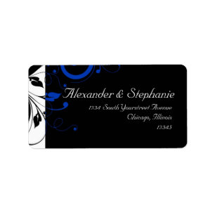Black/White/Cobalt Blue Bold Swirl Wedding Label