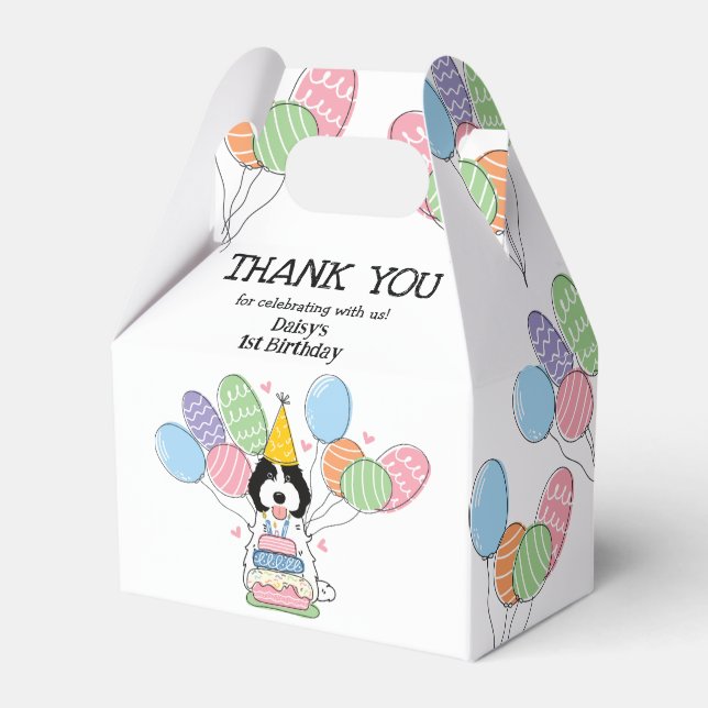 Black White Cockapoo Cavapoo Birthday Thank You Favour Box (Front Side)