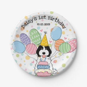 Black White Cockapoo Cavapoo Dog Birthday Paper Plate