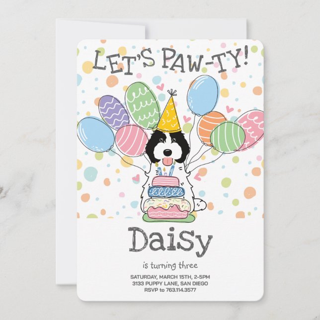 Black White Cockapoo Cavapoo Dog Birthday Party Invitation (Front)