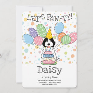 Black White Cockapoo Cavapoo Dog Birthday Party Invitation