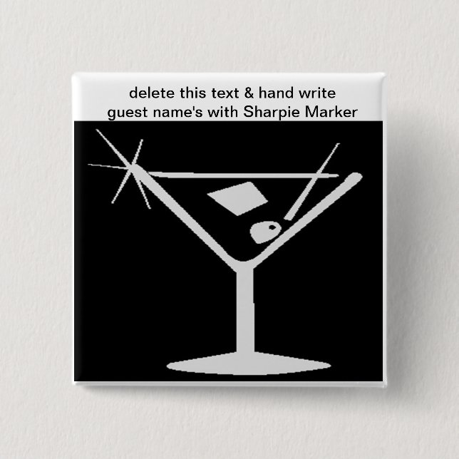 Black White Cocktail Bridal Shower Name Pins (Front)