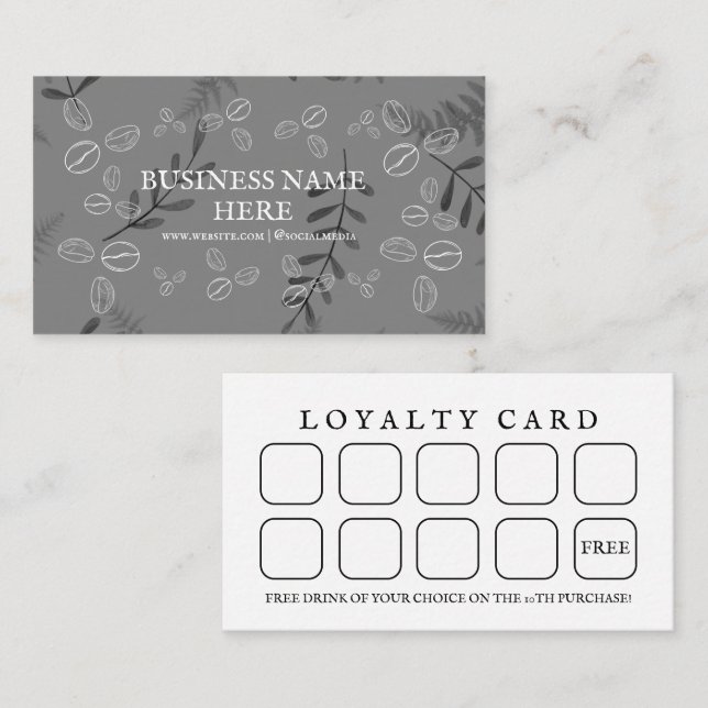 Black White Coffee Beans Café Coffee Shop  Loyalty Card (Front/Back)