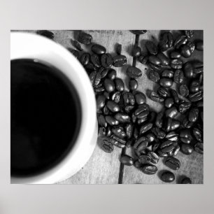 Black & White Coffee Beans & Coffee 16x20 Poster