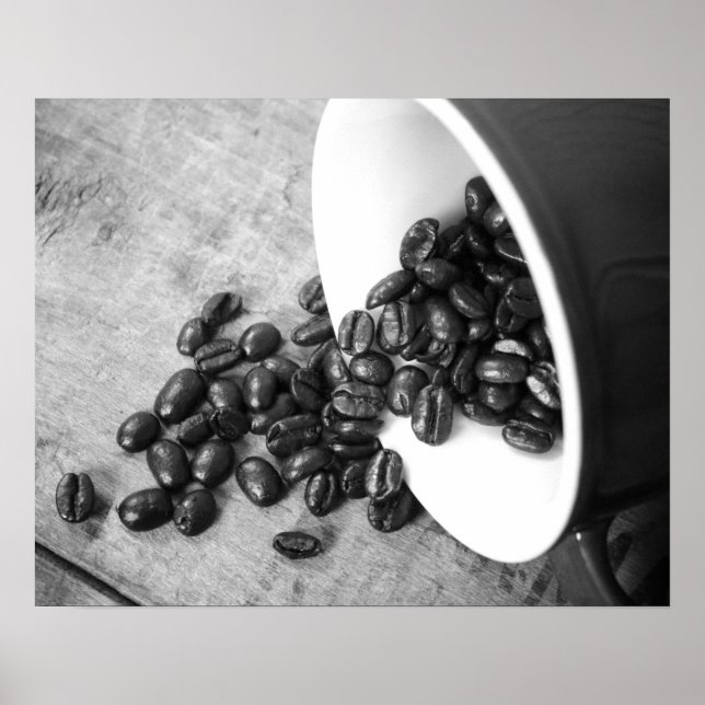 Black & White Coffee Beans & Coffee Mug 16x20 Poster (Front)