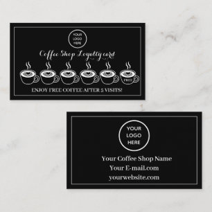Black White Coffee Shop Logo Business Reward Punch Loyalty Card