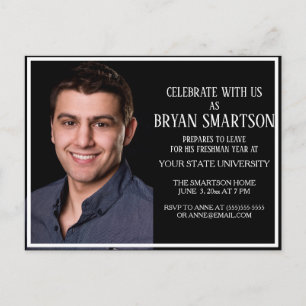 Black White College Trunk Party Photo Invitation Postcard