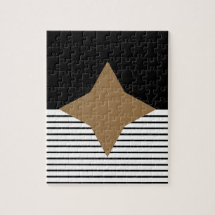 Black White Colorblock & Brown Diamond Jigsaw Puzzle