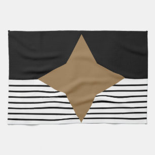 Black White Colorblock & Brown Diamond Tea Towel
