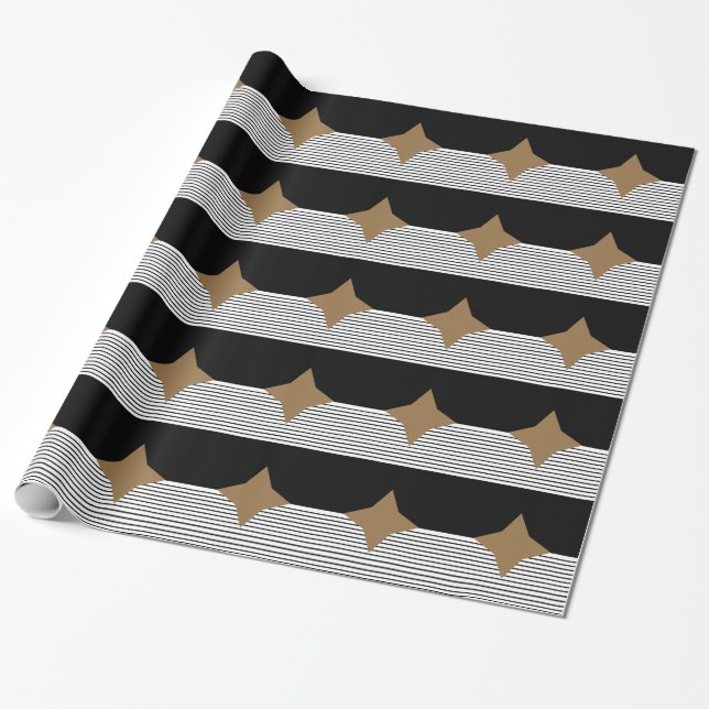 Black White Colorblock & Brown Diamond Wrapping Paper (Unrolled)